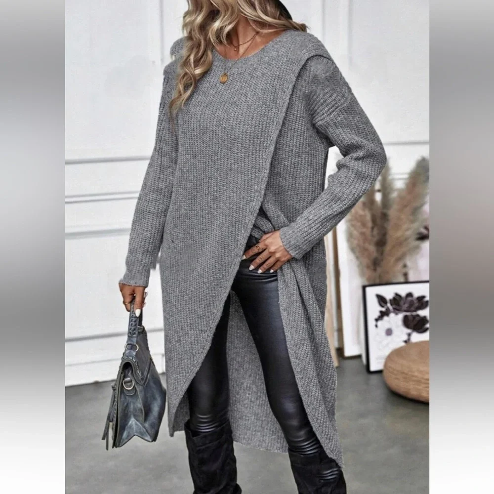 Luxe black wrap hem sweater